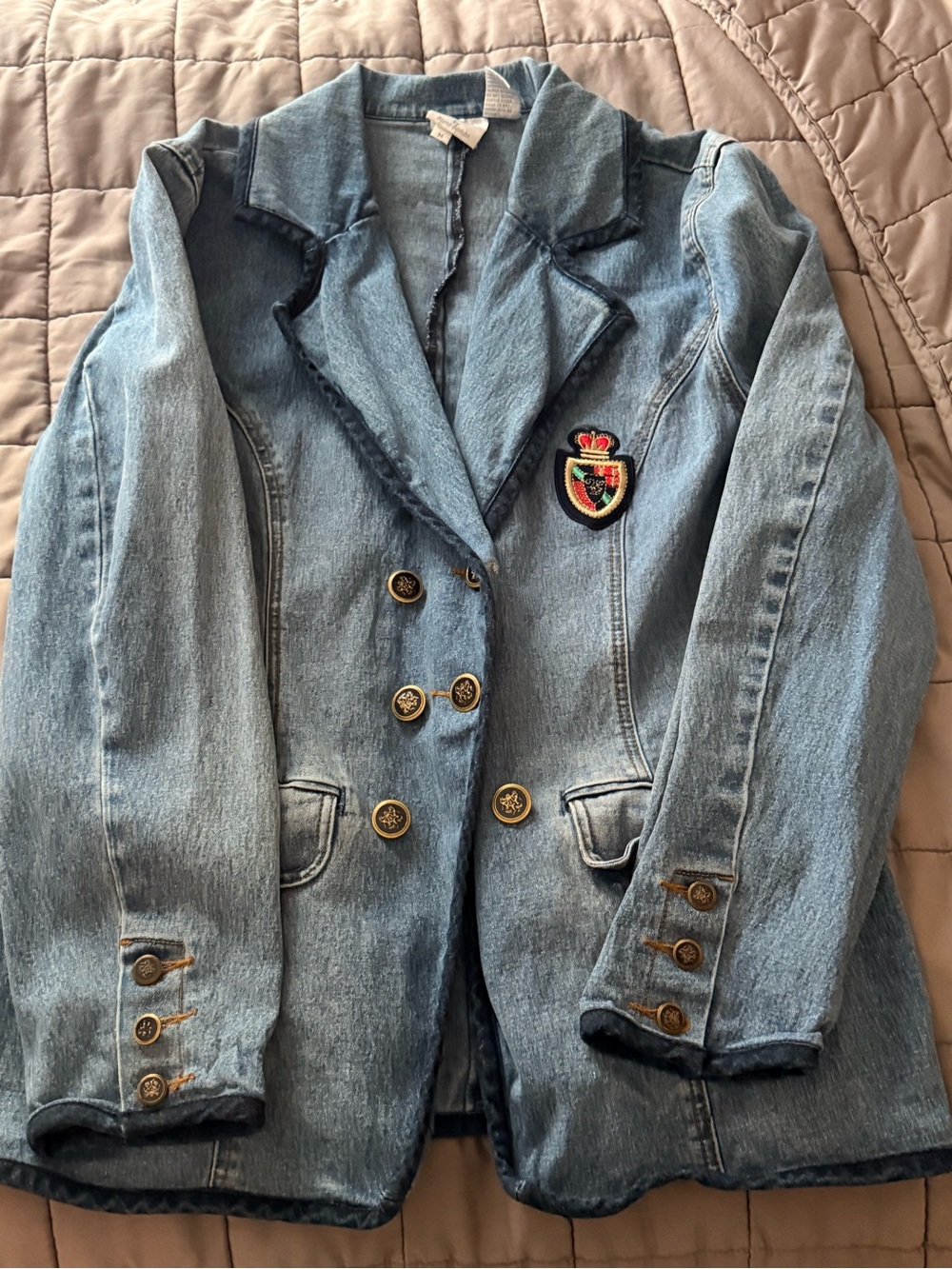 Light Blue Denim Blazer Jacket with Crest Patch (DG2 by Diane Gilman)
